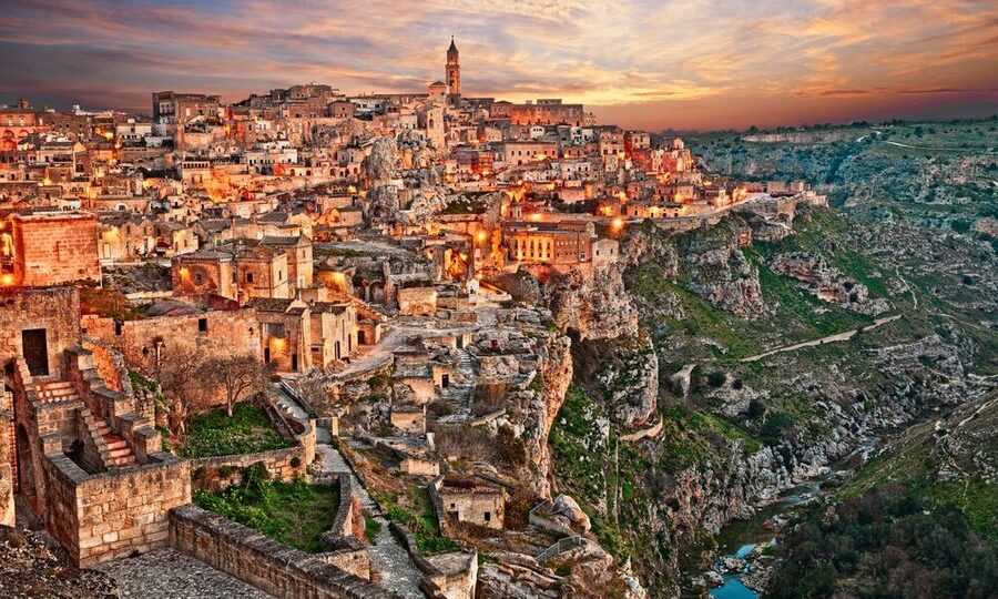 Panorama di Matera al tramonto